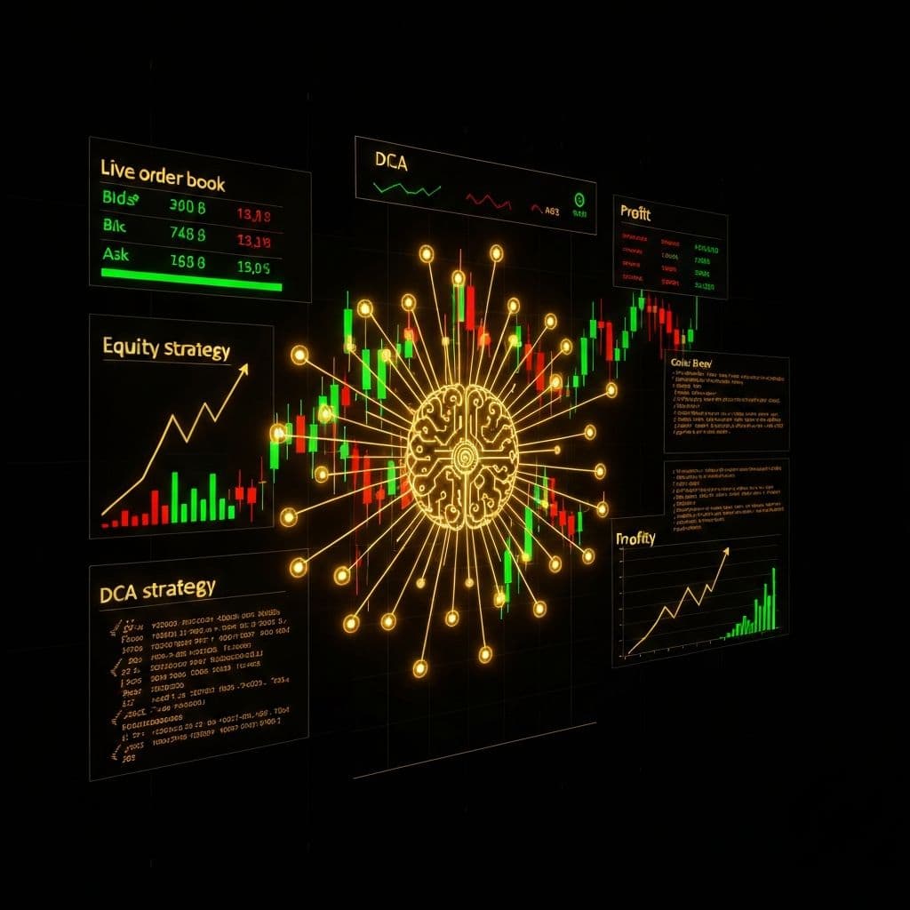 Student studying algorithmic trading at a desk with multiple monitors