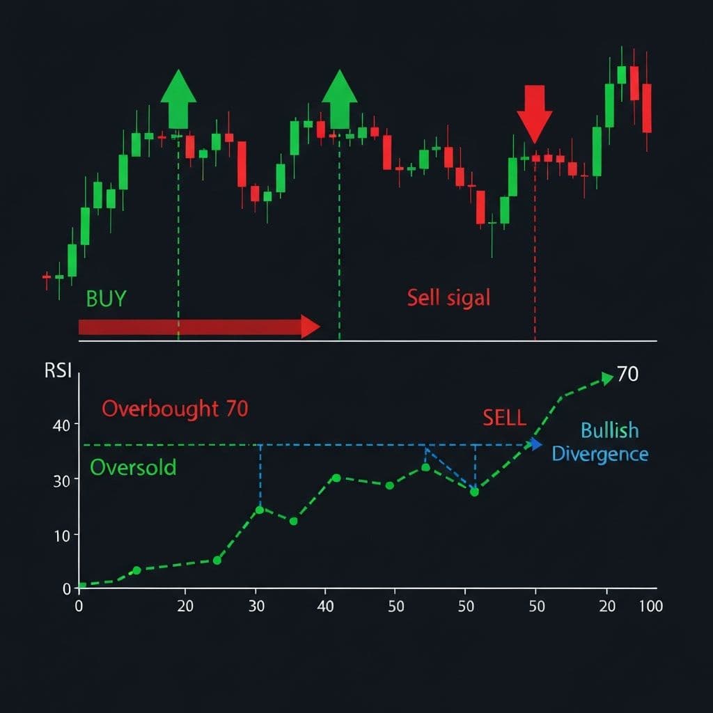 RSI chart with divergence markings